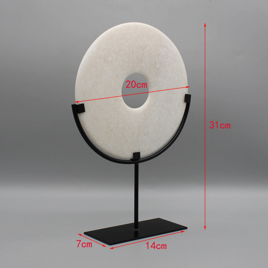 Round Fortune Stone Display, Decorative Natural Marble Stone with Metal Base, Stone Disc, Home Decoration
