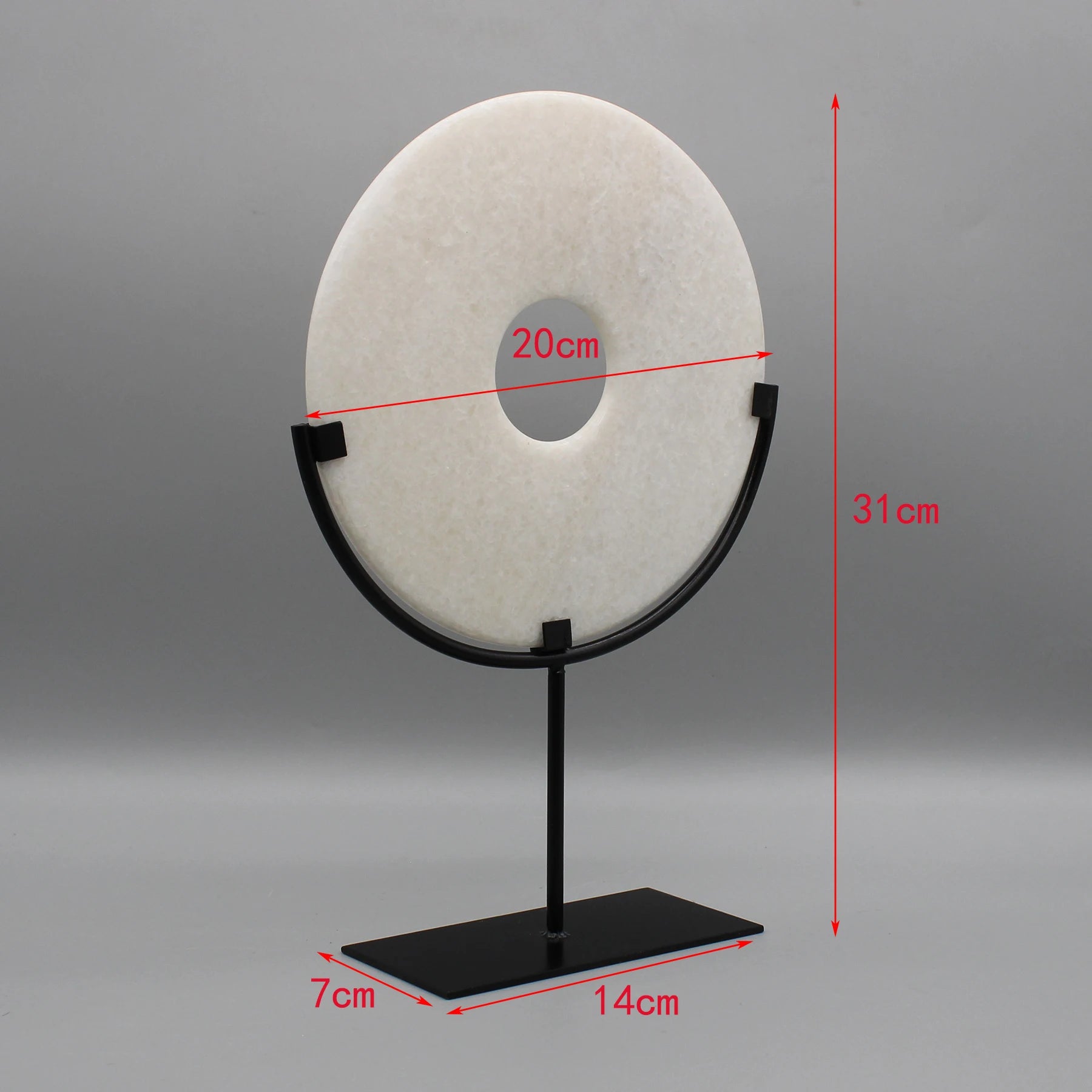 Round Fortune Stone Display, Decorative Natural Marble Stone with Metal Base, Stone Disc, Home Decoration