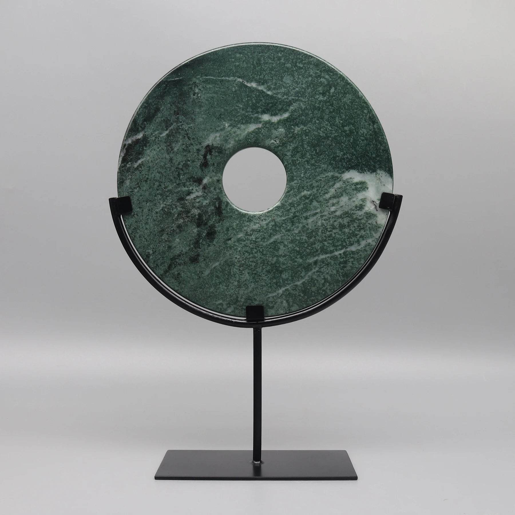 Round Fortune Stone Display, Decorative Natural Marble Stone with Metal Base, Stone Disc, Home Decoration