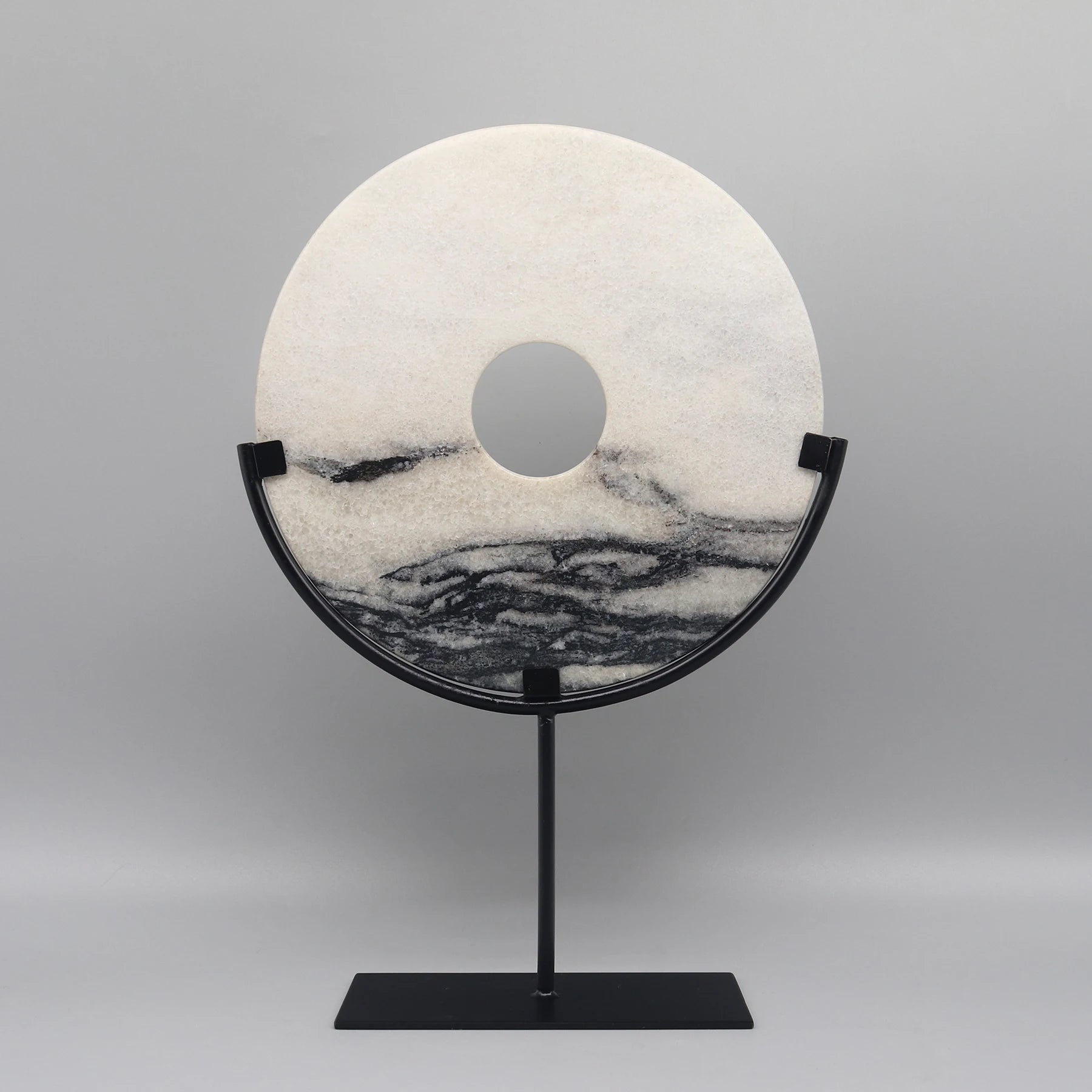 Round Fortune Stone Display, Decorative Natural Marble Stone with Metal Base, Stone Disc, Home Decoration