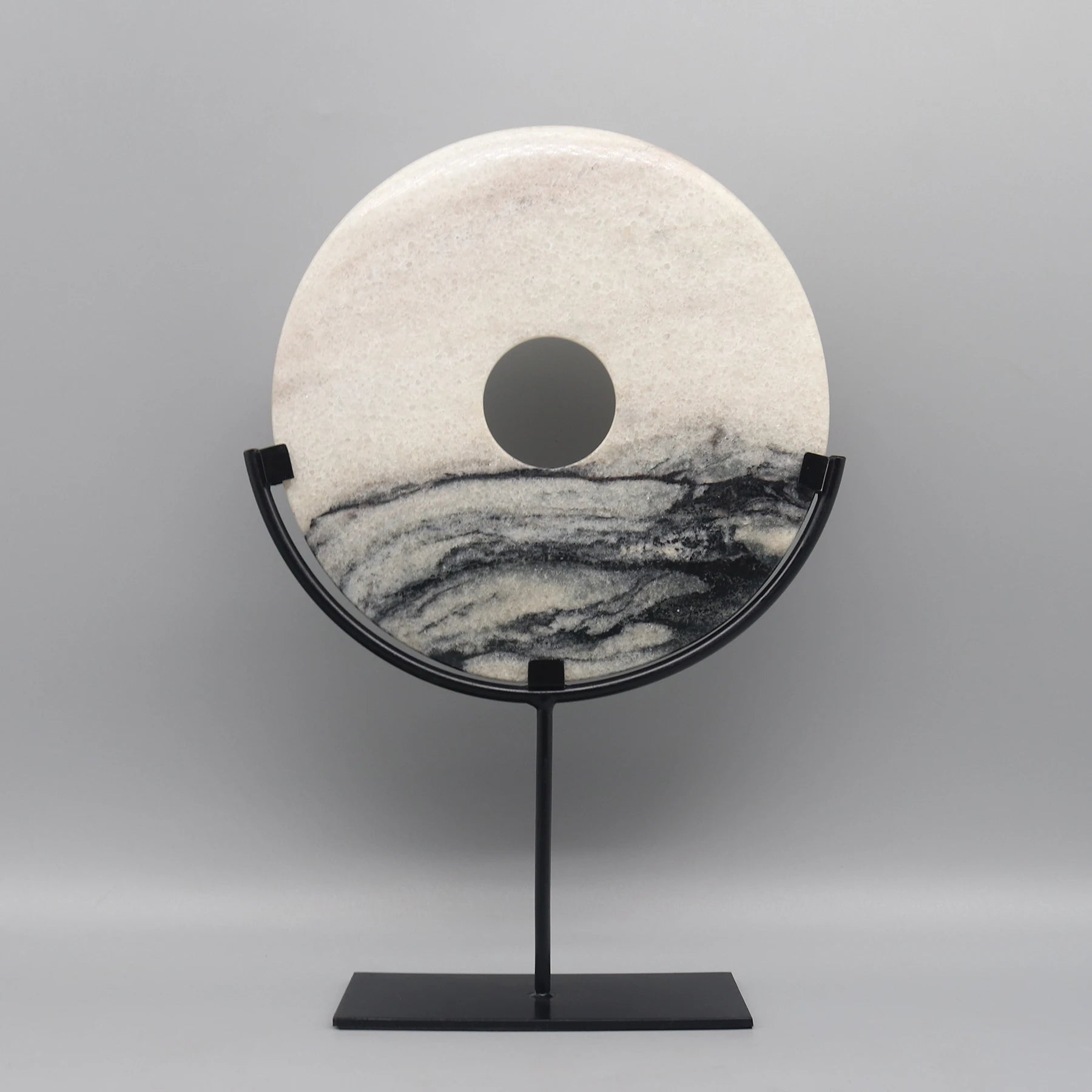 Round Fortune Stone Display, Decorative Natural Marble Stone with Metal Base, Stone Disc, Home Decoration