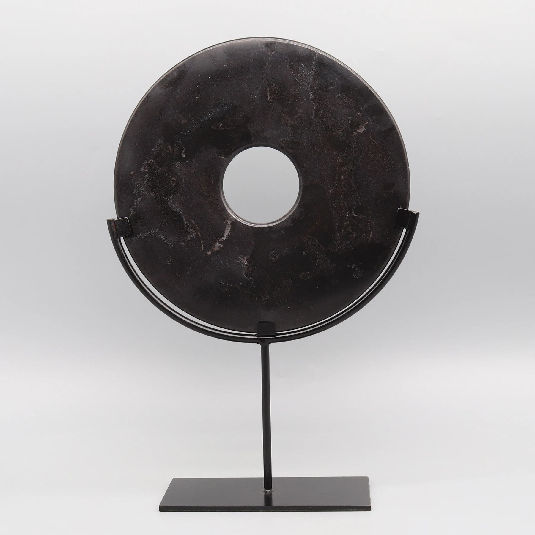 Round Fortune Stone Display, Decorative Natural Marble Stone with Metal Base, Stone Disc, Home Decoration
