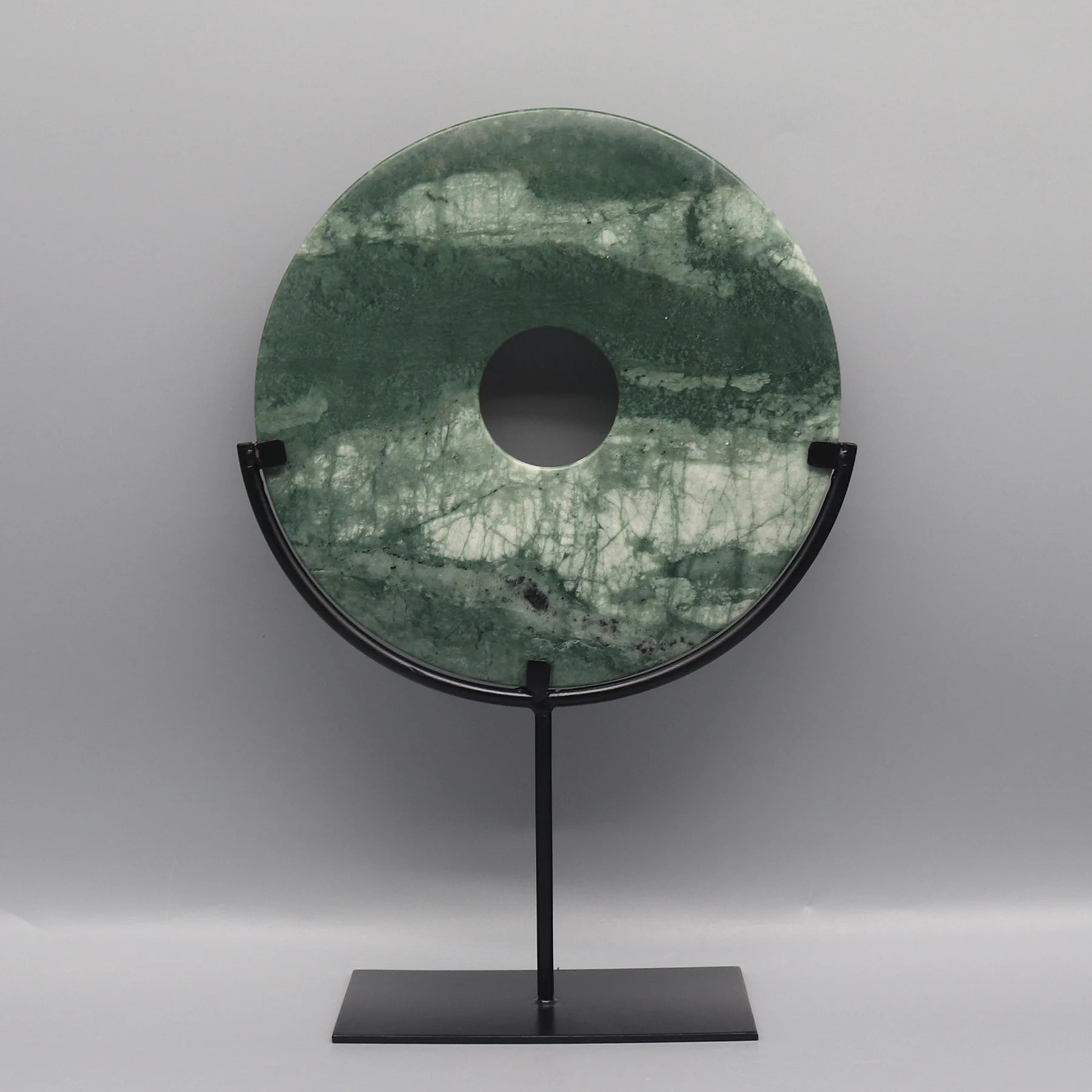 Round Fortune Stone Display, Decorative Natural Marble Stone with Metal Base, Stone Disc, Home Decoration