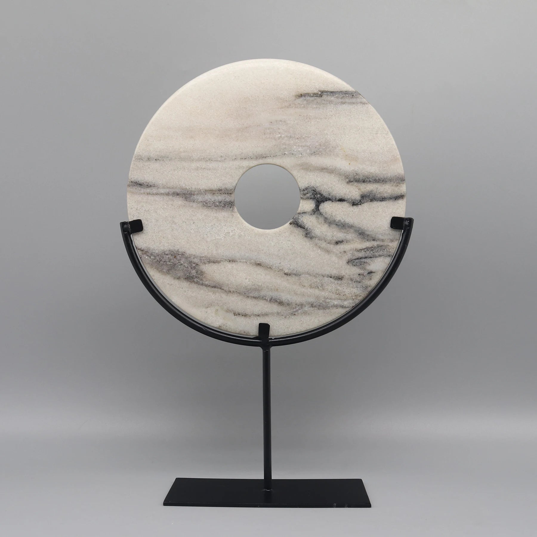 Round Fortune Stone Display, Decorative Natural Marble Stone with Metal Base, Stone Disc, Home Decoration