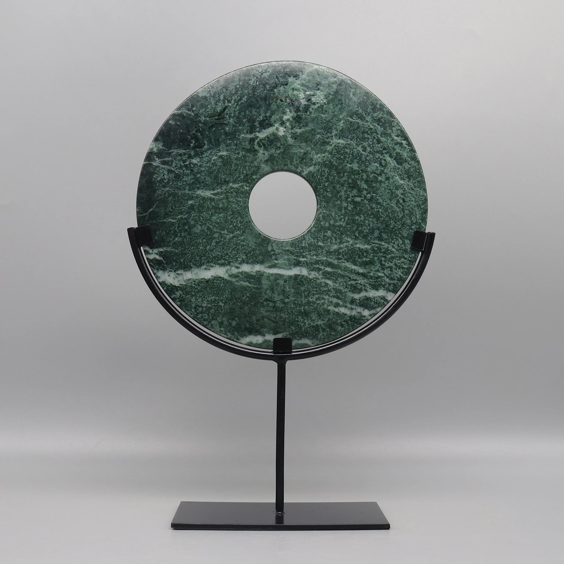 Round Fortune Stone Display, Decorative Natural Marble Stone with Metal Base, Stone Disc, Home Decoration