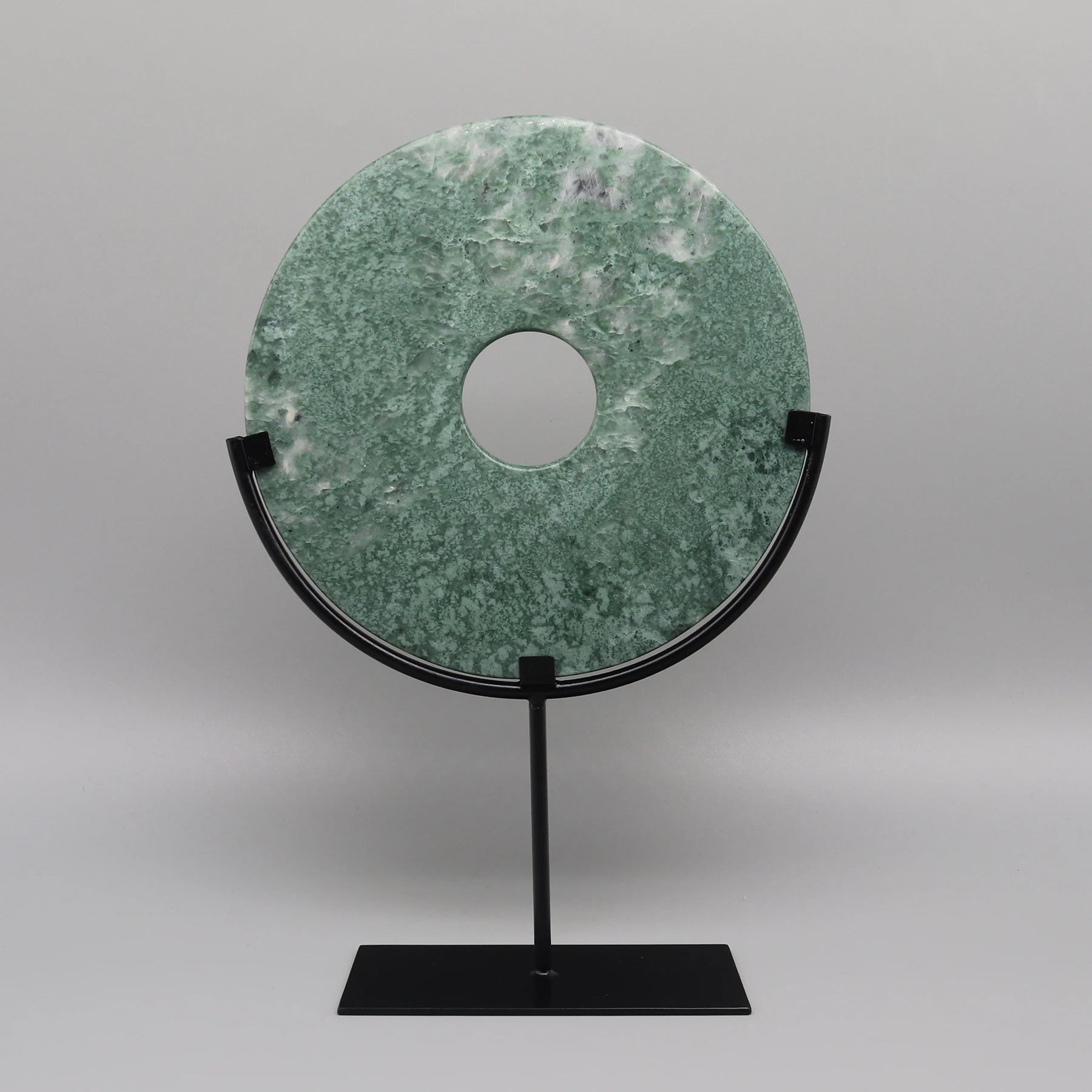 Round Fortune Stone Display, Decorative Natural Marble Stone with Metal Base, Stone Disc, Home Decoration
