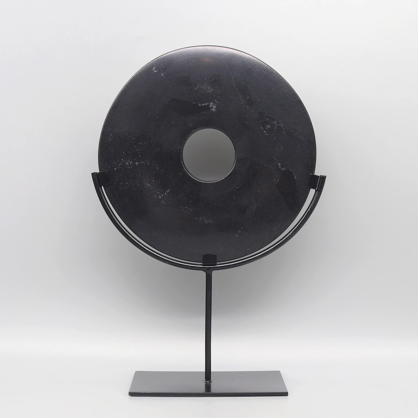 Round Fortune Stone Display, Decorative Natural Marble Stone with Metal Base, Stone Disc, Home Decoration