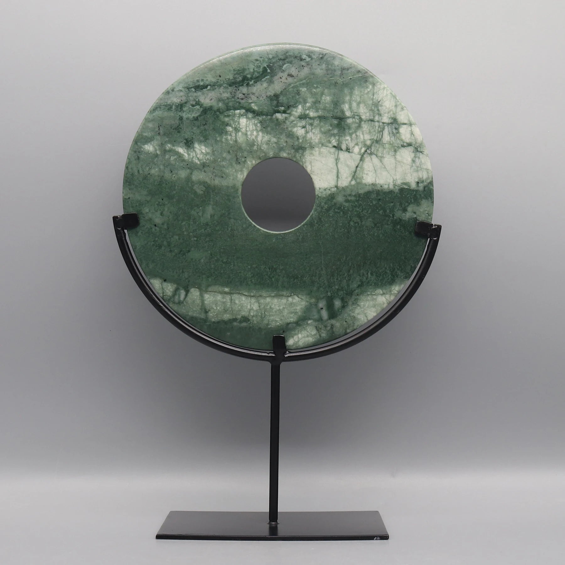 Round Fortune Stone Display, Decorative Natural Marble Stone with Metal Base, Stone Disc, Home Decoration