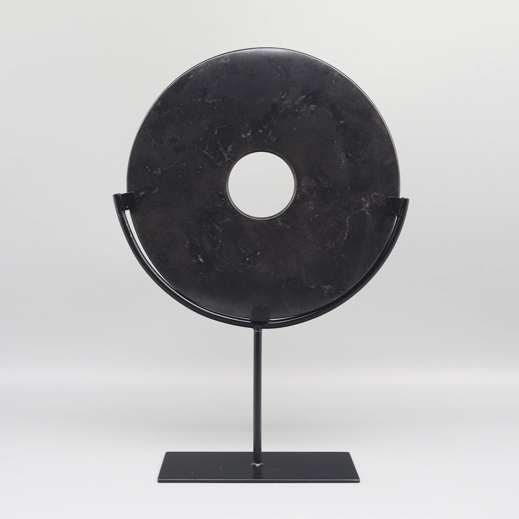 Round Fortune Stone Display, Decorative Natural Marble Stone with Metal Base, Stone Disc, Home Decoration