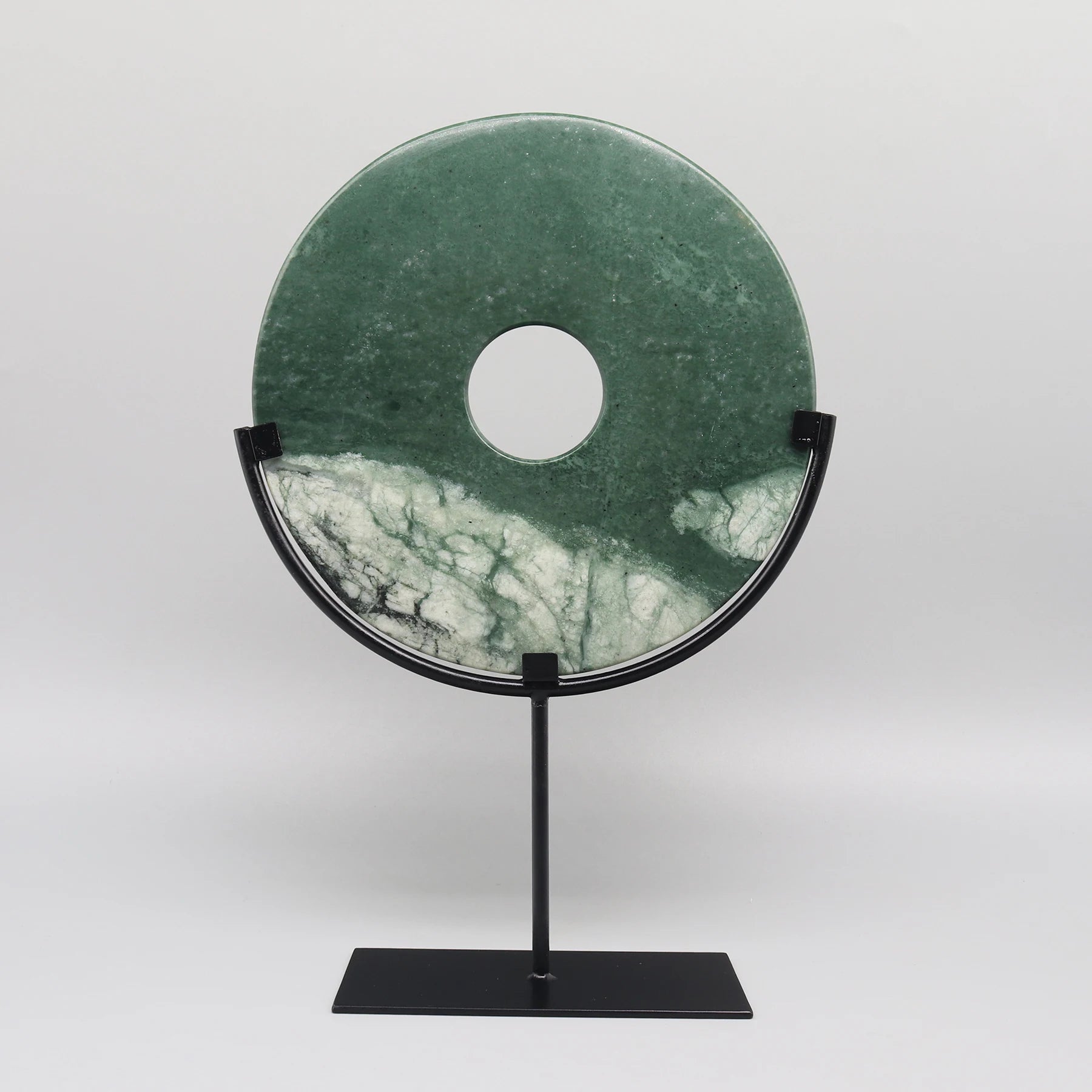 Round Fortune Stone Display, Decorative Natural Marble Stone with Metal Base, Stone Disc, Home Decoration