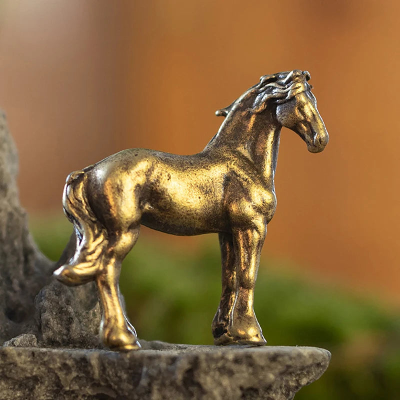 Antique Brass Solid Long Tail Horse Figurine
