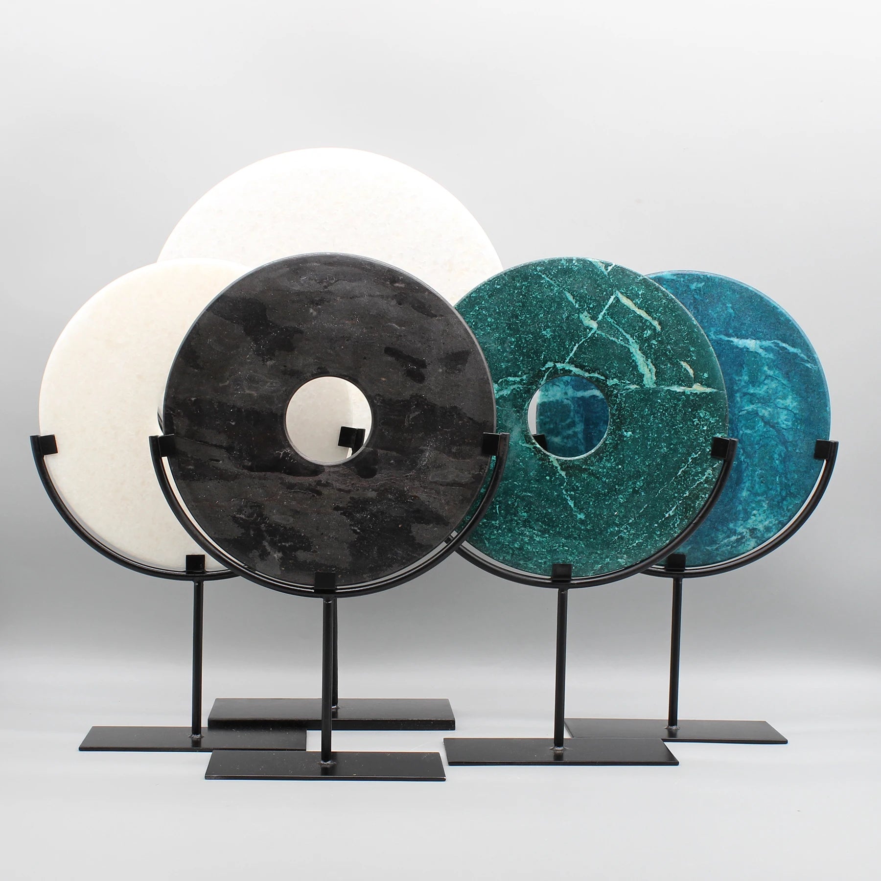 Round Fortune Stone Display, Decorative Natural Marble Stone with Metal Base, Stone Disc, Home Decoration