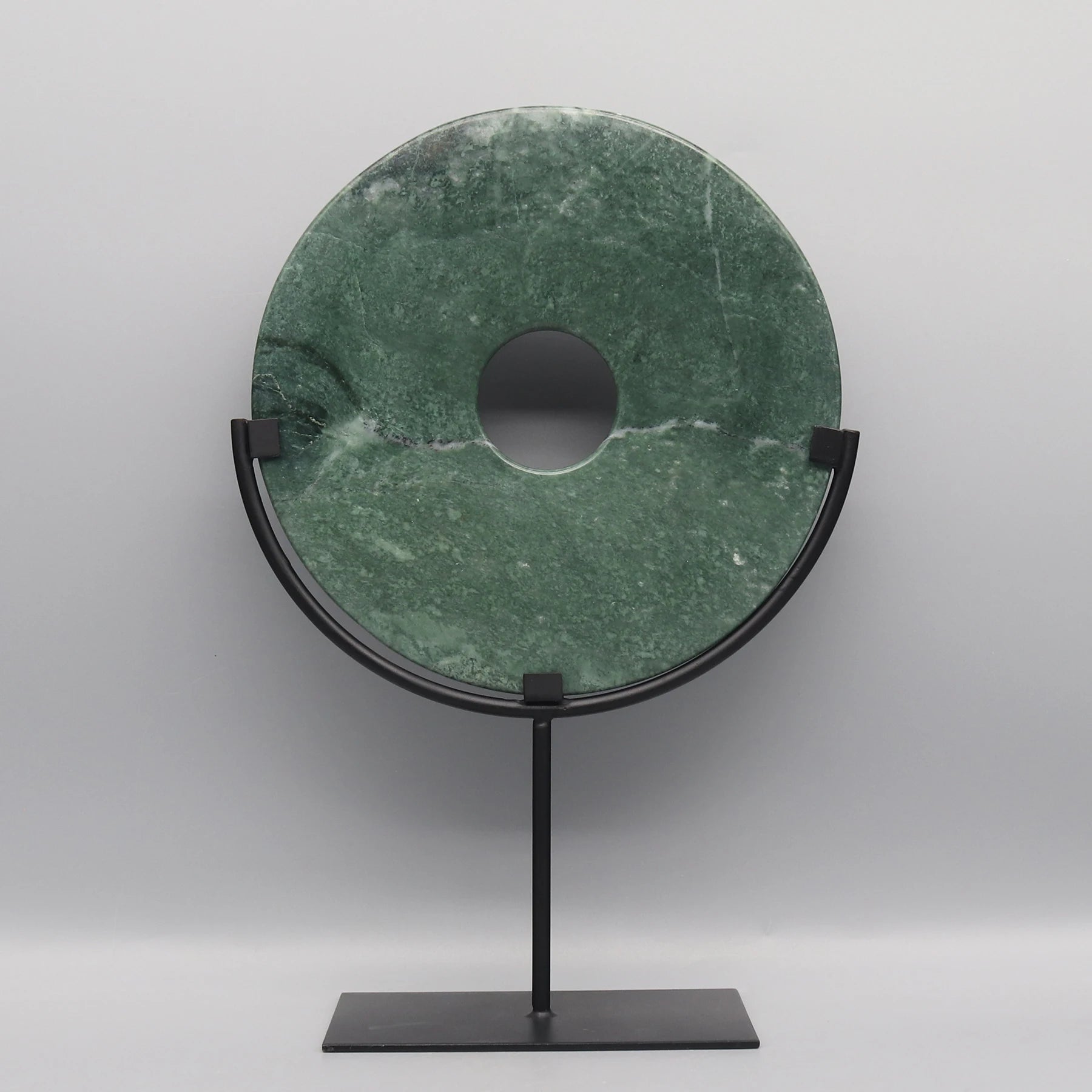 Round Fortune Stone Display, Decorative Natural Marble Stone with Metal Base, Stone Disc, Home Decoration