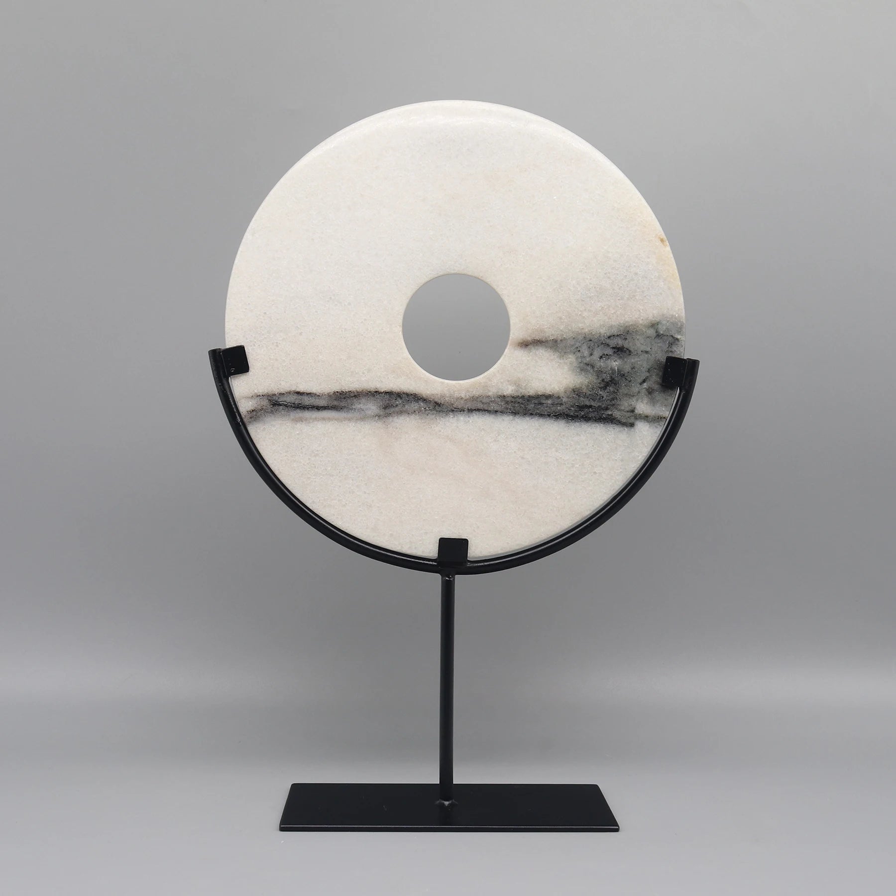 Round Fortune Stone Display, Decorative Natural Marble Stone with Metal Base, Stone Disc, Home Decoration