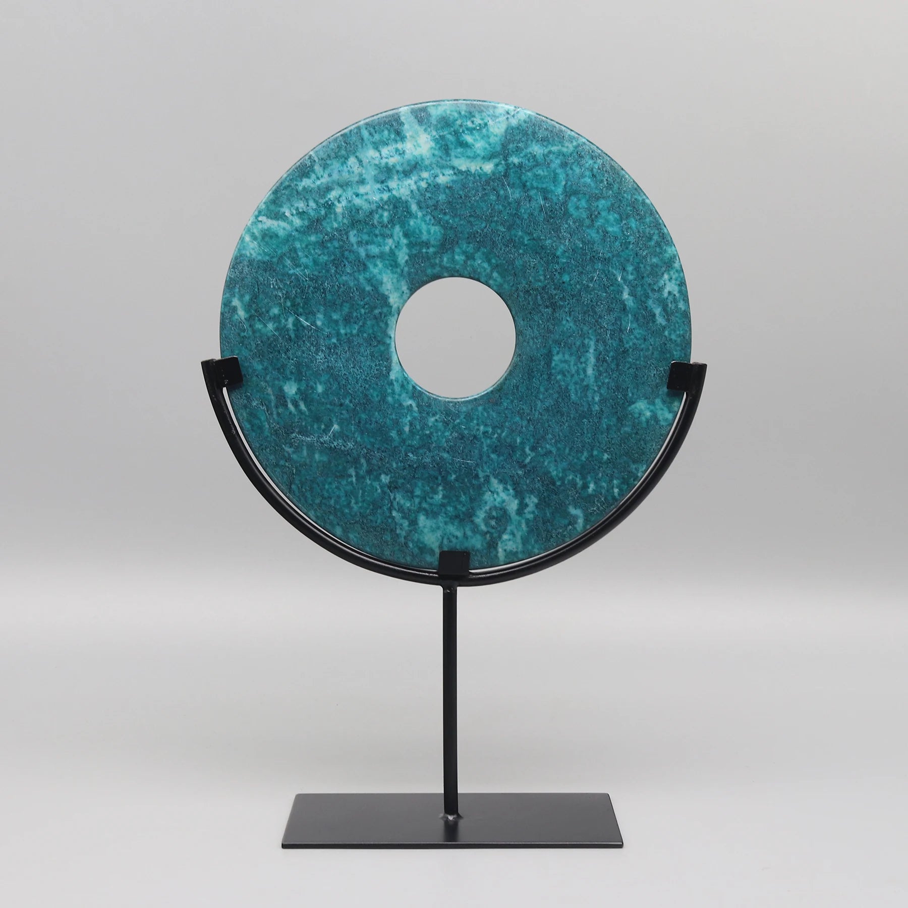 Round Fortune Stone Display, Decorative Natural Marble Stone with Metal Base, Stone Disc, Home Decoration