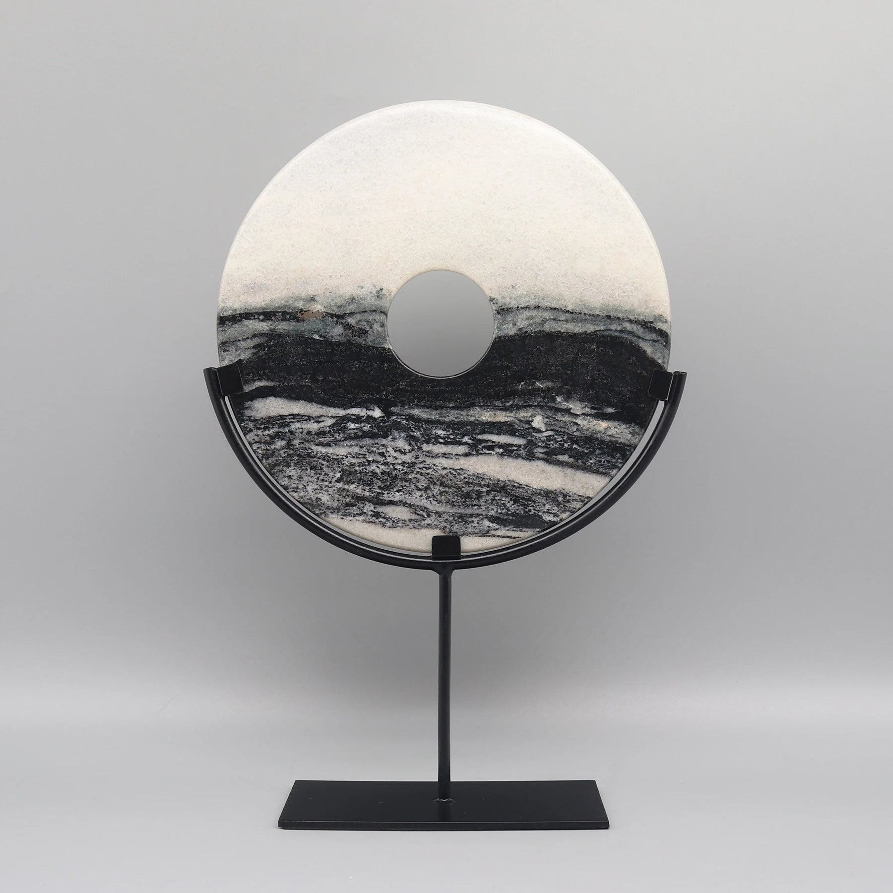 Round Fortune Stone Display, Decorative Natural Marble Stone with Metal Base, Stone Disc, Home Decoration