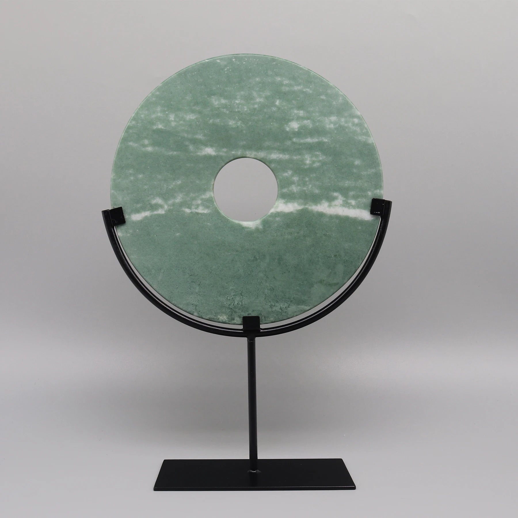 Round Fortune Stone Display, Decorative Natural Marble Stone with Metal Base, Stone Disc, Home Decoration